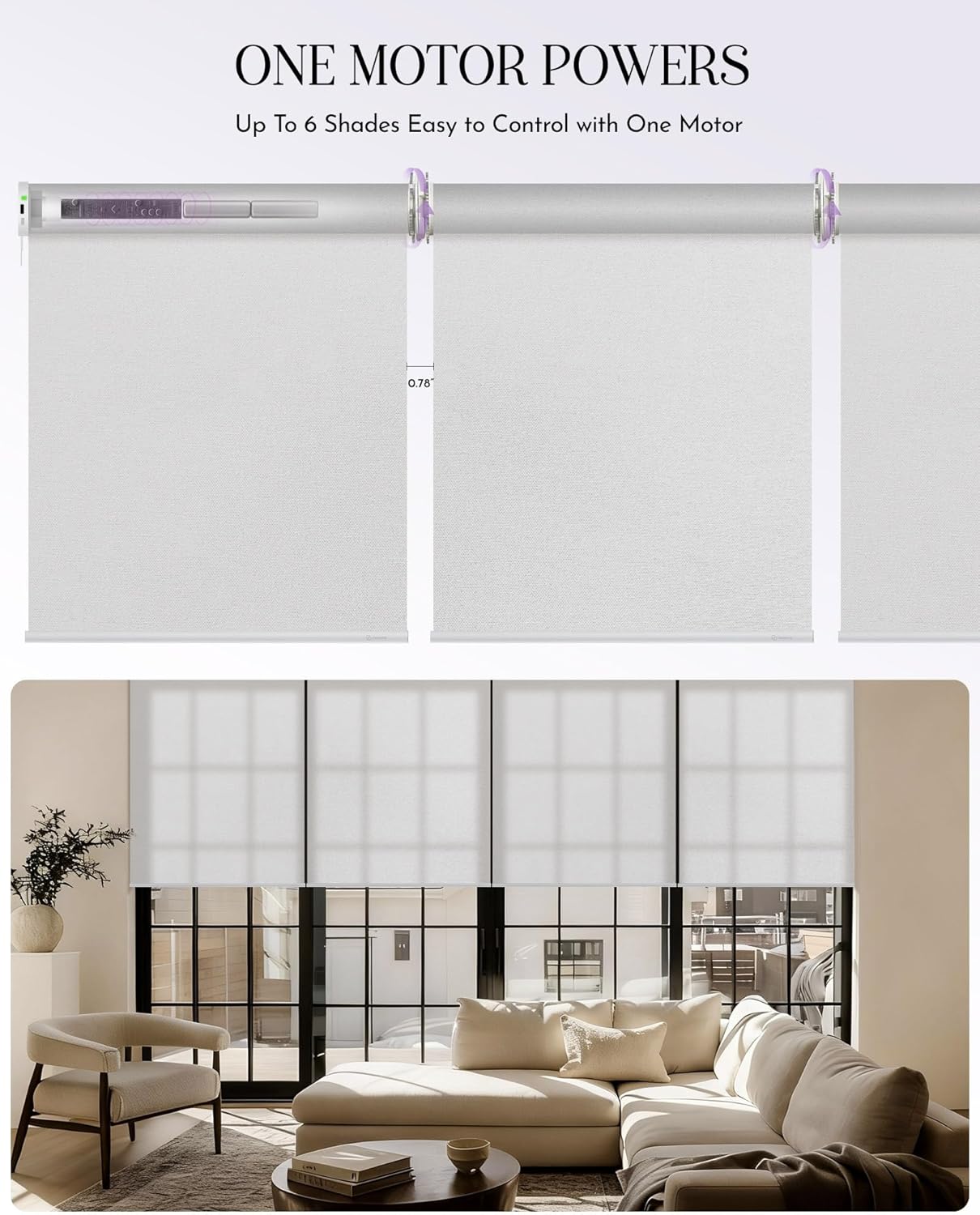 Graywind Smart Coupled Roller Shades Compatible with Alexa Google Custom Size Extra Large Motorized Blinds for Windows(Pure White)