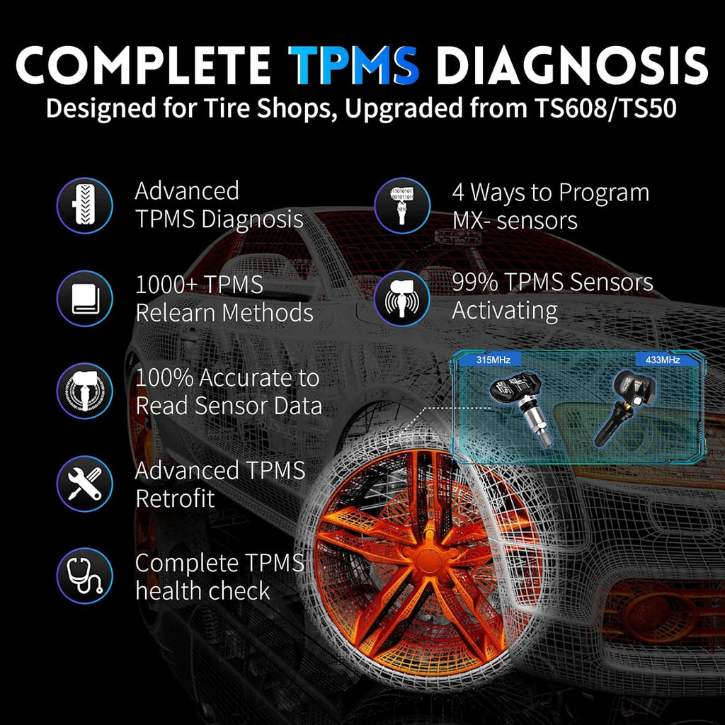 Autel Scanner MaxiCOM MK808Z-TS: Android 11 Based Bi-Directional TPMS Tool, Updated of MK808TS/MK808BT/TS608Pro with Active Test, 28+ Service, Bluetooth All Systems Diagnoses, Advanced TPMS Features