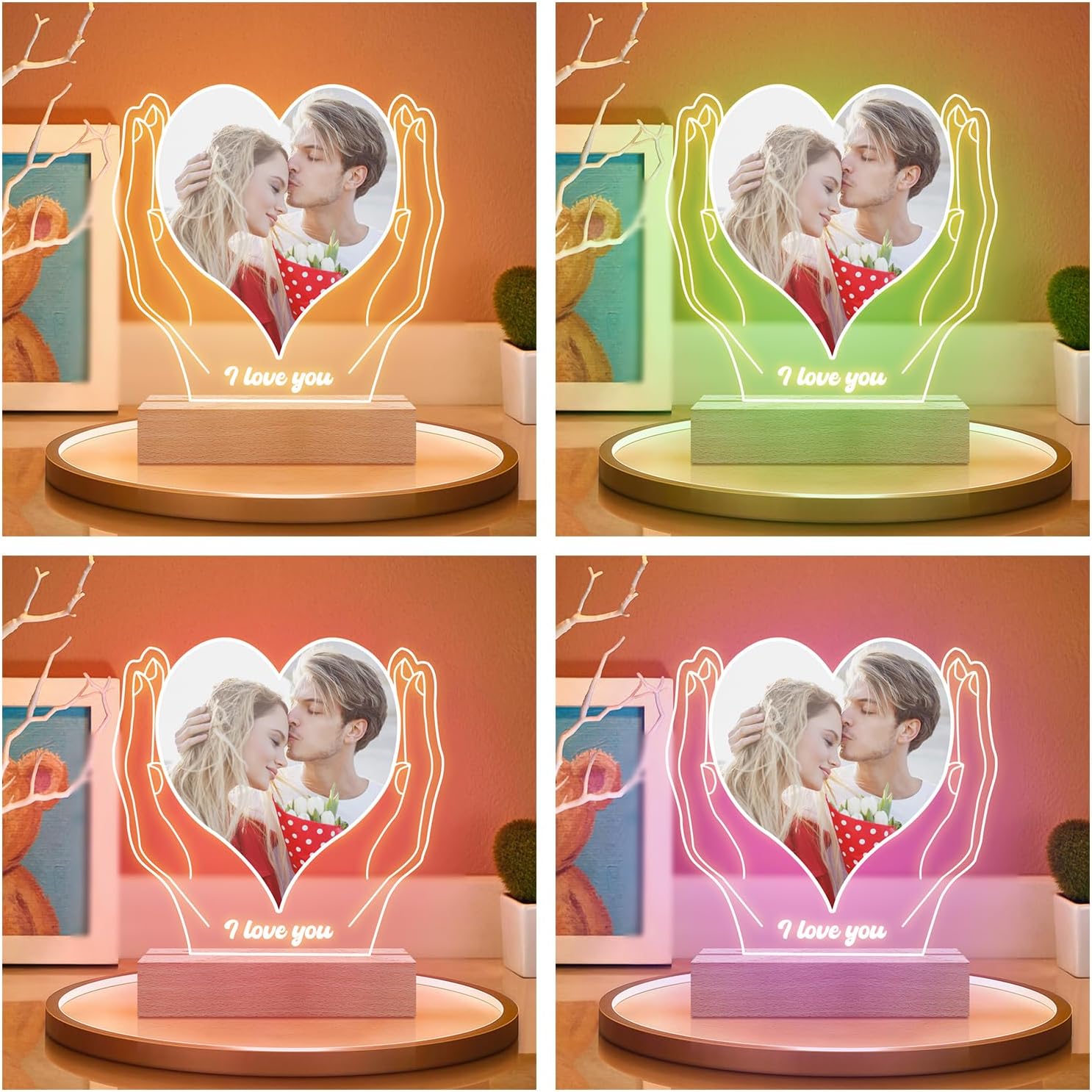 Personalized Anniversary Couple Gifts for Women & Men, Custom Picture Frame with Photo, Custom Photo Frame with Night Light, Personalized Valentines Day Gifts for Her & Him