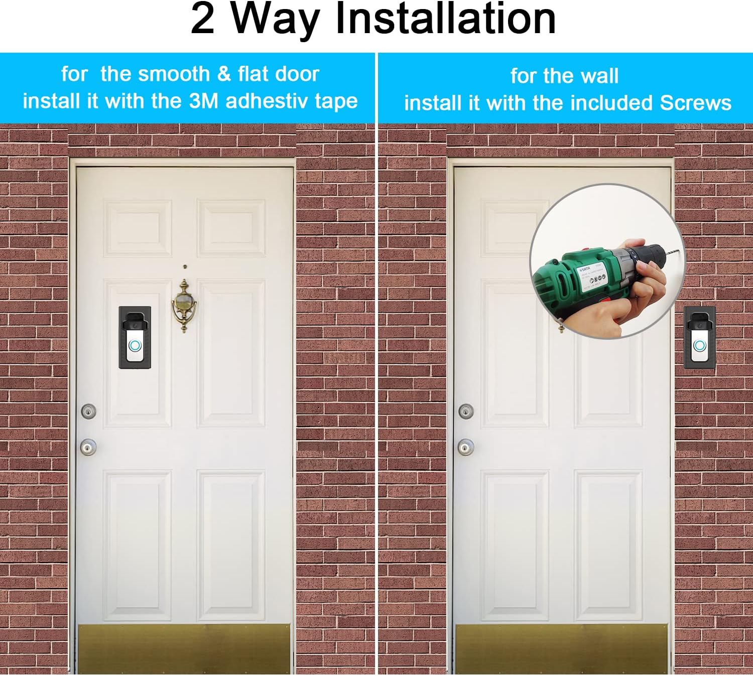 BFYTN Adhesive Mount Compatible with for Video Doorbell No-Drill Mounting Bracket Cover Holder Not Block Doorbell Sensor