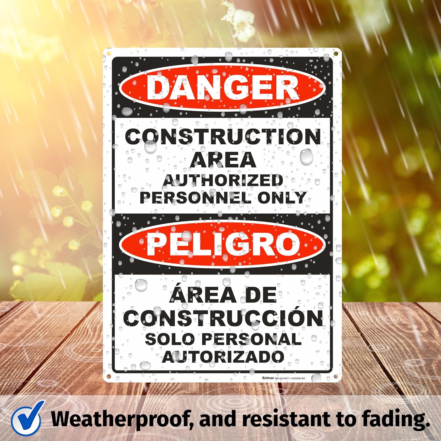 Brimar - 10" x 14" - Bilingual Danger Construction Area Authorized Only Sign - .040″ Rust-Free Aluminum - Bold Text - Easy Installation
