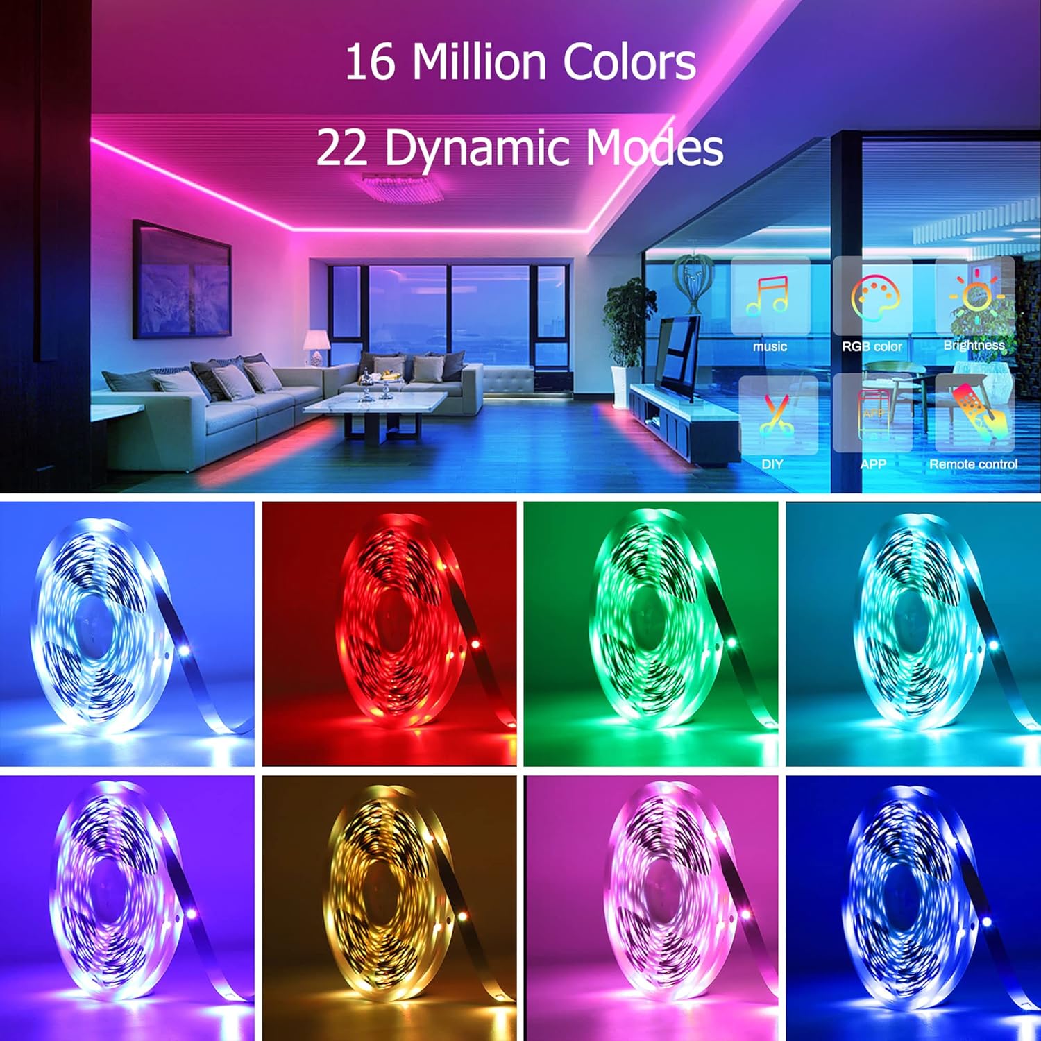 KEELIXIN LED Lights Music Sync RGB LED Strip Lights with APP & Remote Control (50ft-2rolls)