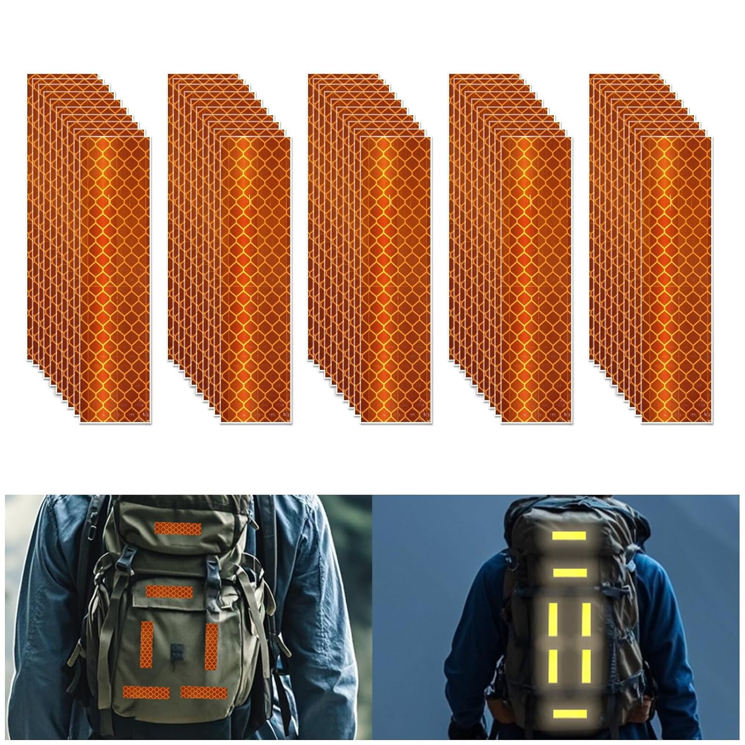 Non Fading Orange Reflective Stickers 1 inch X 4 inch, Outdoor Waterproof High Visibility Warning Safety Adhesive Reflector Tape (50 Pcs)