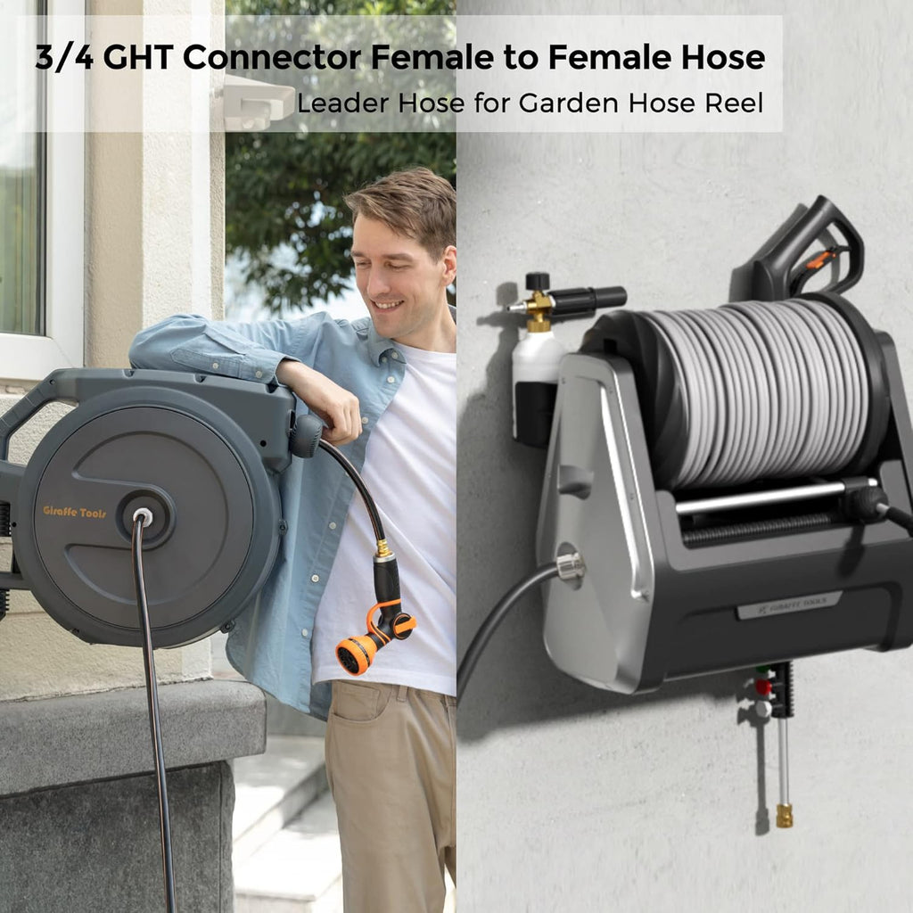 Giraffe Tools Leader Hose 10ft x 5/8", Custom Length, Heavy Duty, No Kink, Flexible, Rubber Garden Hose, Leakproof Water Hose with Female to Female Fittings, 600 Burst PSI