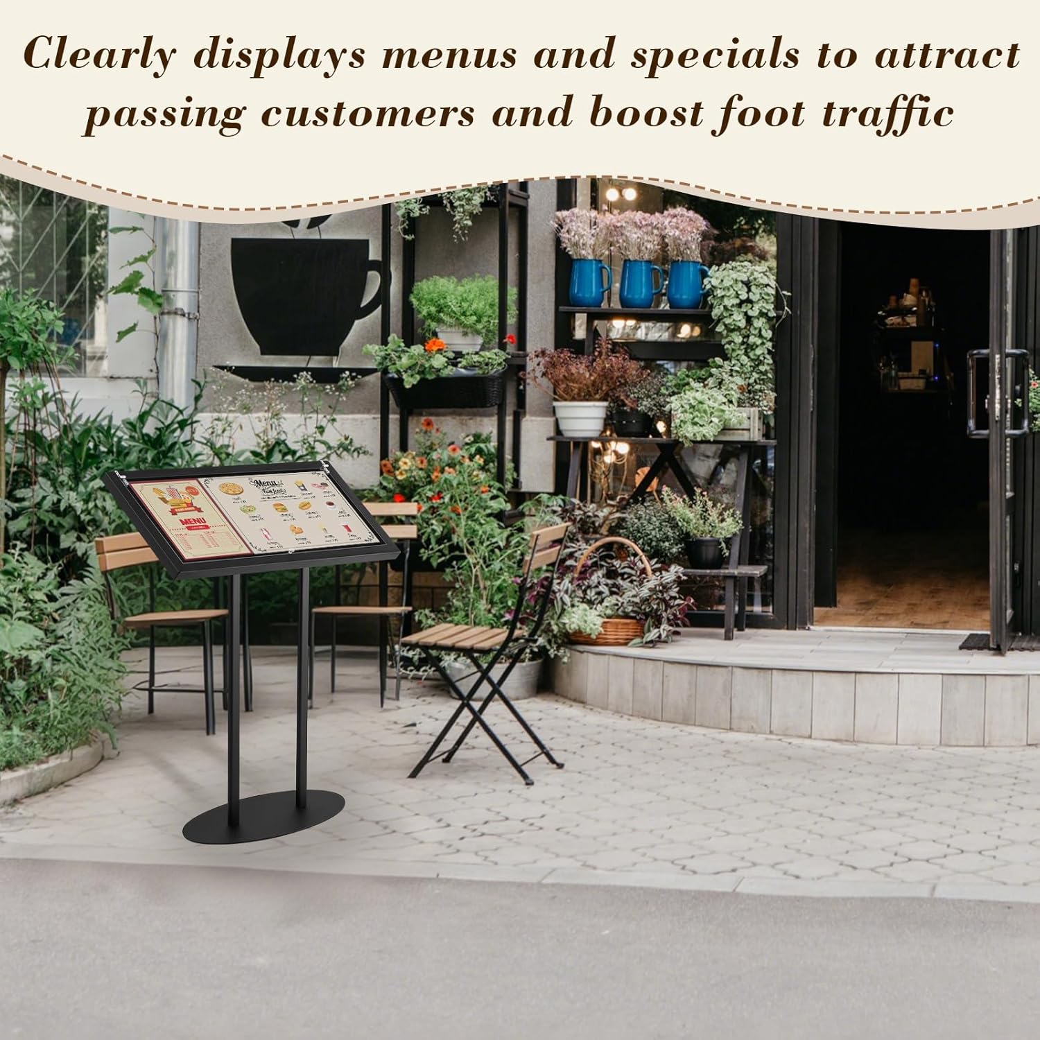Metal Enclosed Bulletin Menu Board, 3 x (8.5 x 11) Inches Freestanding Menu Stand Menus Holder Floor Standing, Pedestal Advertising Display with Cover, 14 Magnetic Clasp Included, Black