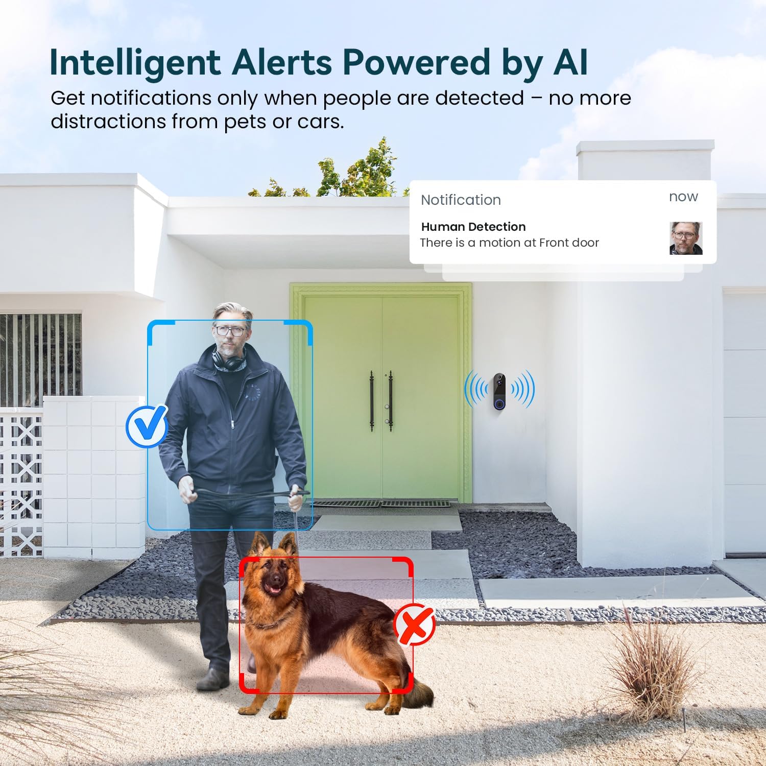 1080p Wireless Wi-Fi Video Doorbell Camera with Night Vision, Two Way Audio, 2.4G WiFi Only, AI Motion Detection and Cloud Storage (Sold Separately)