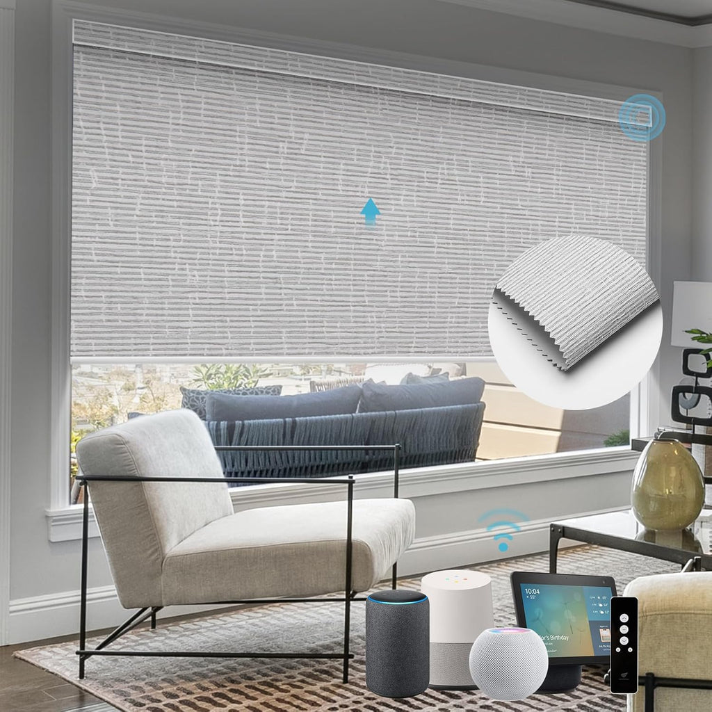 SmartWings Motorized Roller Shades Work with Homekit, 100% Blackout Smart Blinds for Windows, Cordless Remote Control Window Shades, Safar Smoke, Customized Size