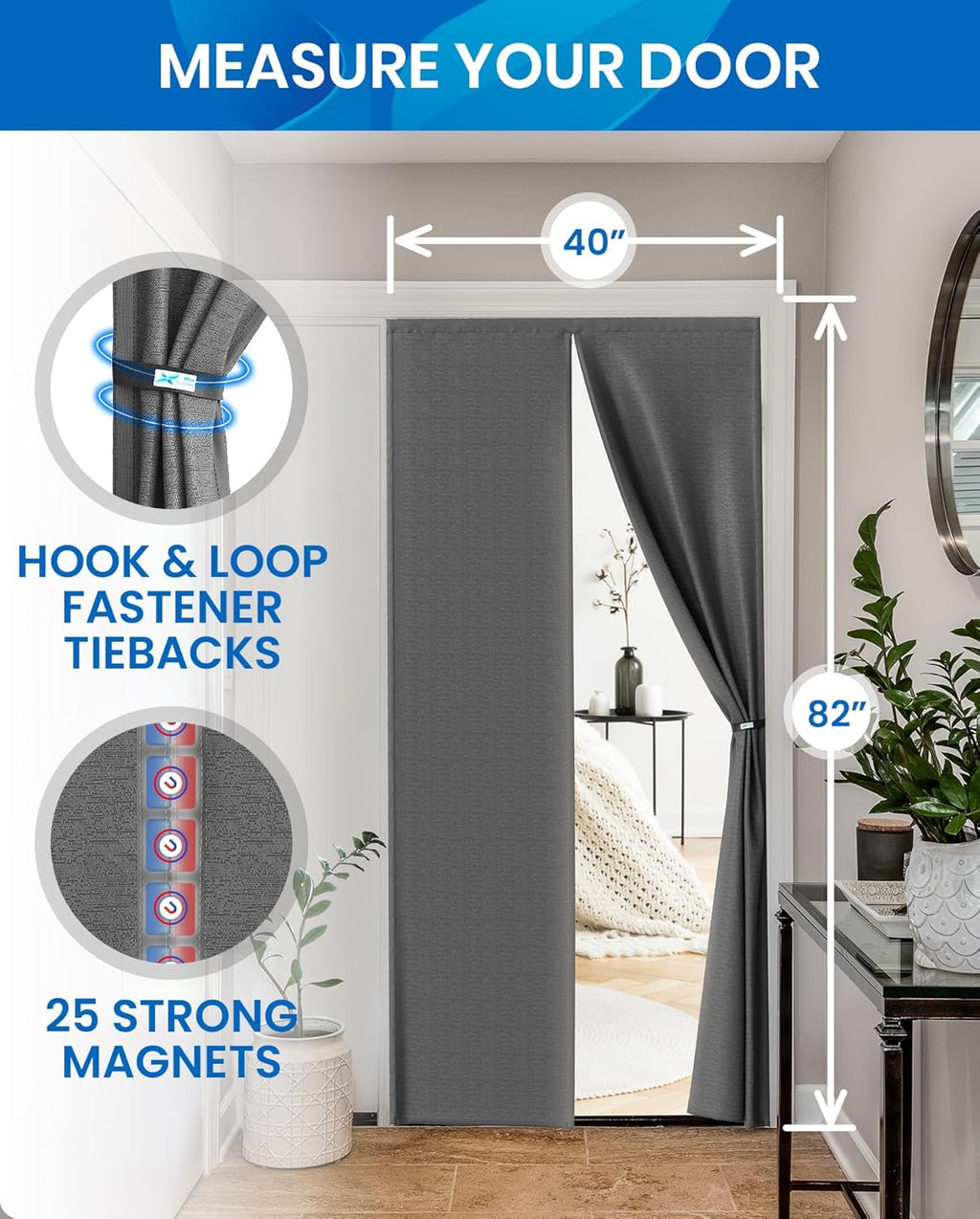 Flux Phenom Thermal Insulated Door Cover - Easy Install - Temperature Protection Barrier, Keeps Warm Air in, Magnetic Door Curtain for Winter - 40"x82"