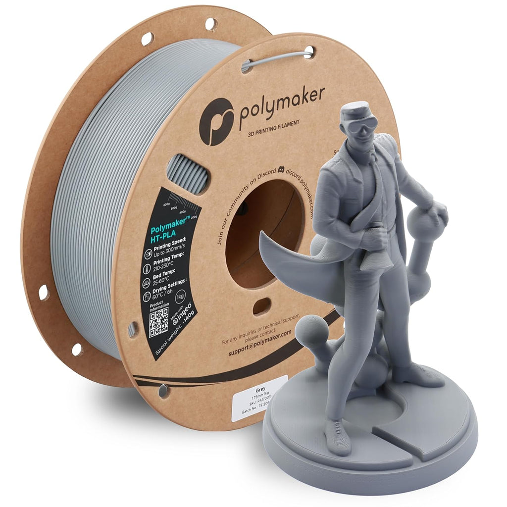 Polymaker HT-PLA Filament 1.75mm Grey, High Temp PLA for 3D Printing, Heat Stable Up to 150°C, Easy to Print, Works with Most FDM Printers, 1kg Spool