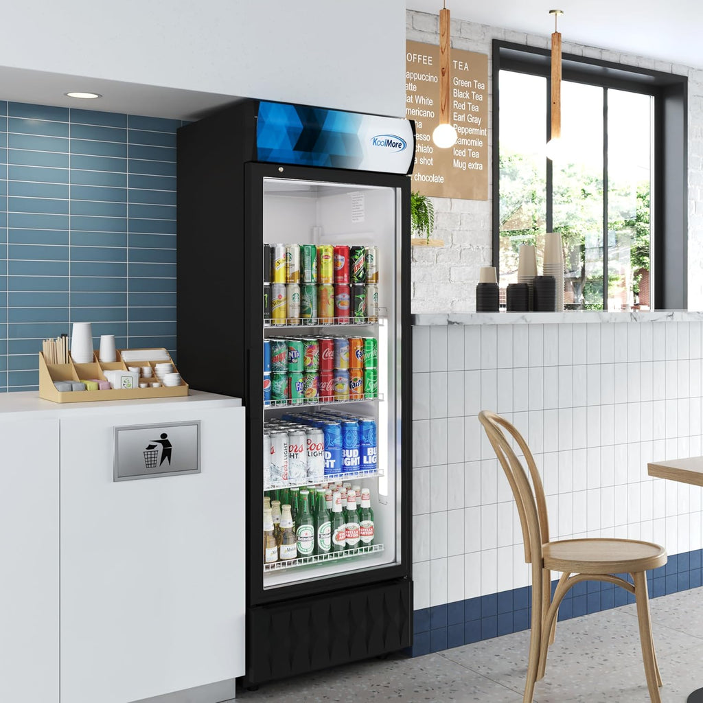 KoolMore 24 in. 12 cu. ft. Commercial One Glass Door Beverage Display Merchandiser Refrigerator Cooler, ETL Listed in Black