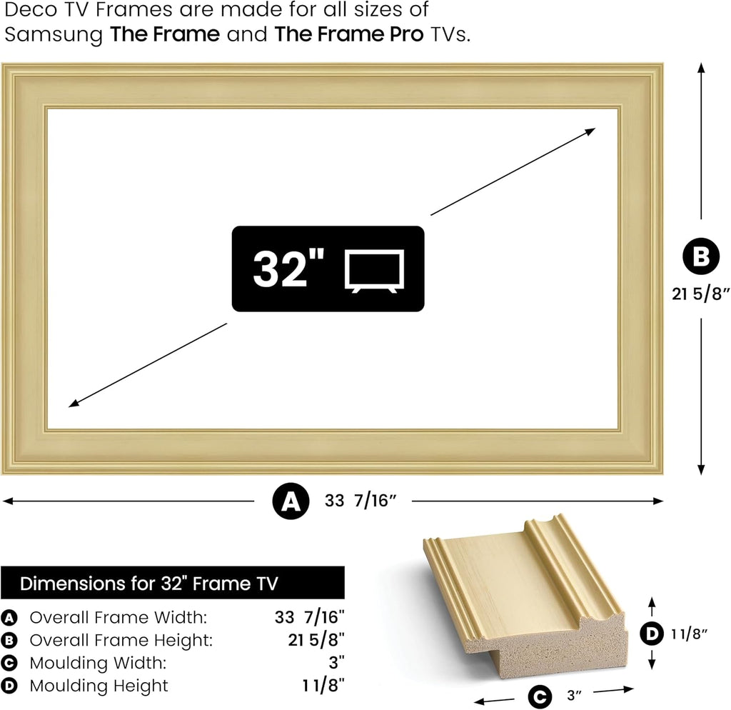 Antique White 32" Premiere Deco TV Frame - Compatible ONLY with Samsung The Frame TVs (Fits 2021-2025, LS03A, LS03B, LS03C, LS03D, LS03FA)