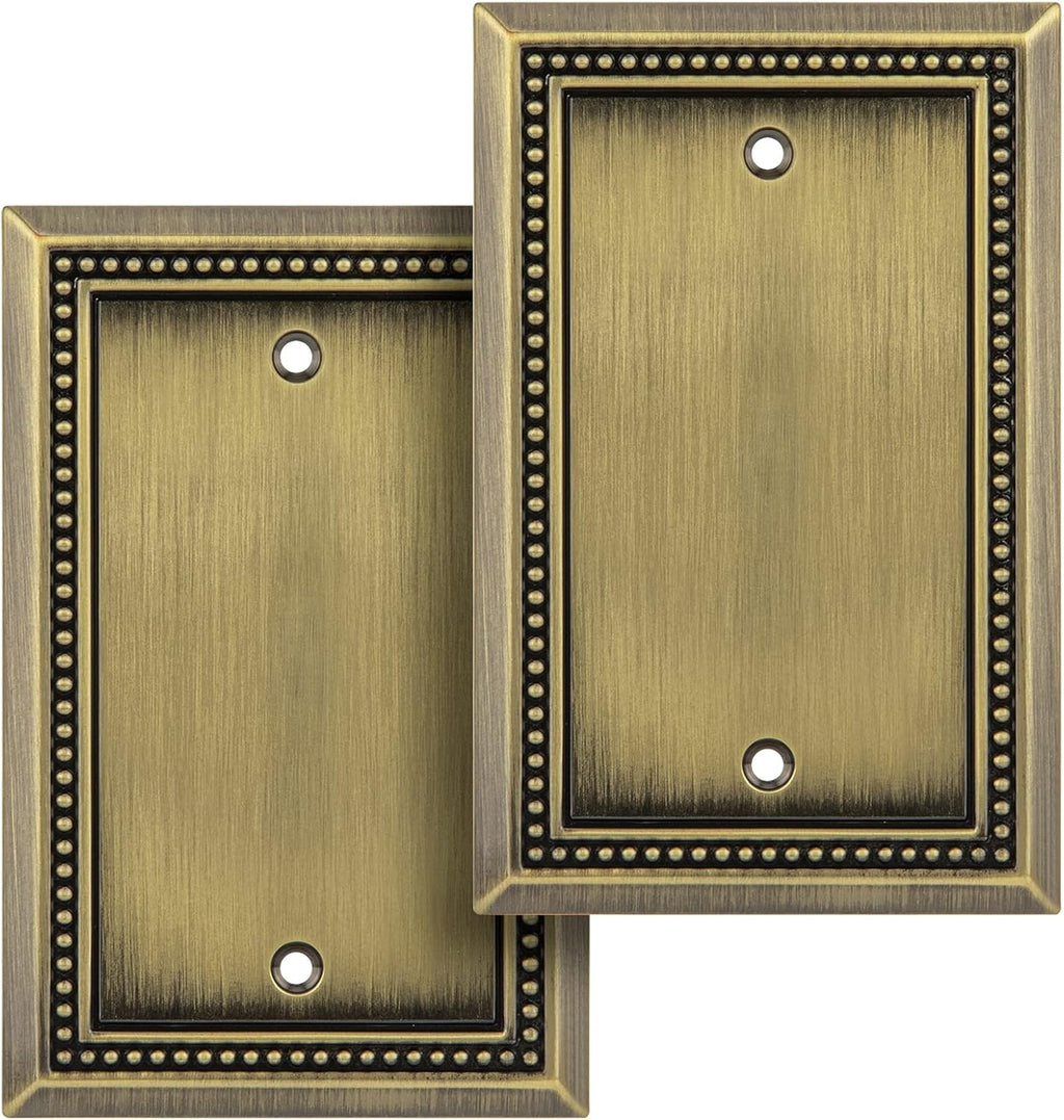 Henne Bery Sunken Pearls Heavy Duty Decorative Wall Plate Switch Plate Outlet Cover (Single Blank, 2 Pack, Antique Brass)
