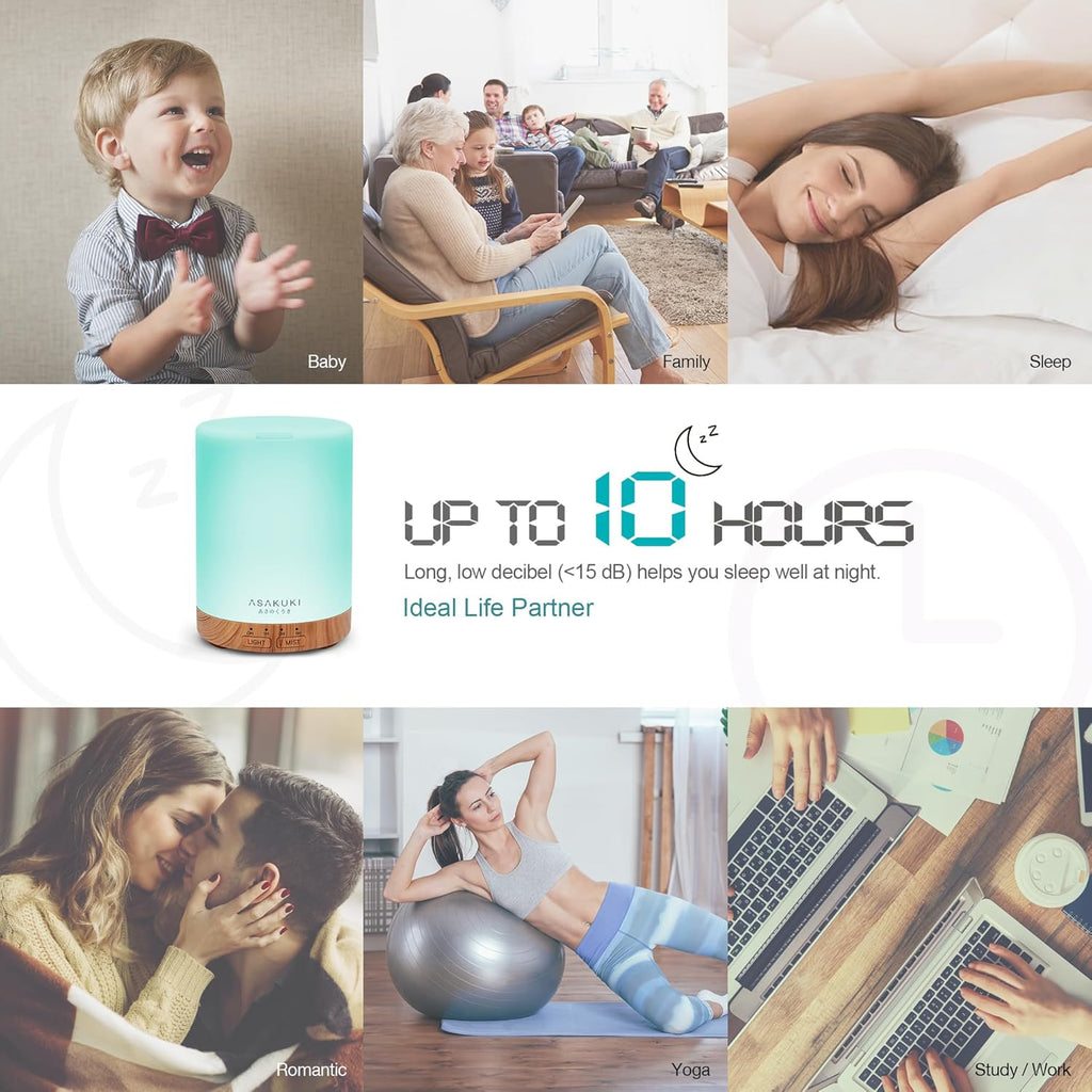 ASAKUKI 300ML Essential Oil Diffuser, Quiet 5-in-1 Premium Humidifier, Home Fragrance Aroma Diffuser with 7 LED Color Changing Light and Auto-Off Switch -Light Brown