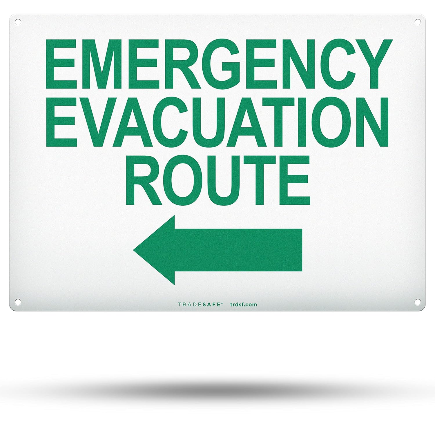 TRADESAFE Emergency Evacuation Route Sign - Evacuation Plan With Arrow Left, Quick Install Aluminum Safety Sign, Light Reflective, UV-Resistant, Waterproof, 14” X 10” Signs for Business