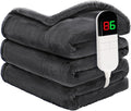 Heated Blanket Twin 62"×84" - Premium Cosy Soft Electric Blanket with 6 Heating Levels,Fast Heating Flannel Sherpa Machine Washable Blanket for Bed & Couch - Auto Shut Off Grey