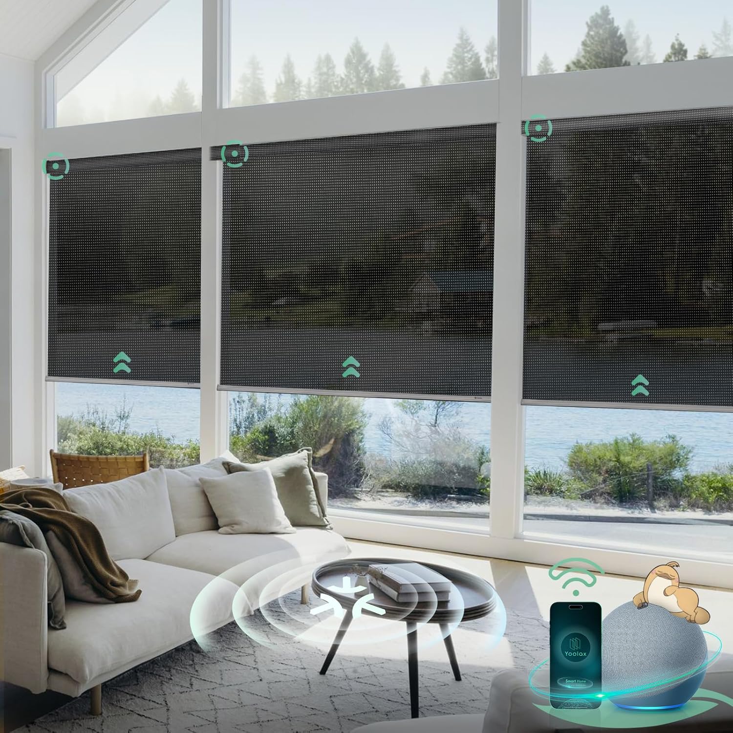 Yoolax Smart Blinds, Motorized Matter Solar Shades Flame Resistat Automatic Blinds for Windows Motorized Shades Compatible with Alexa, Google Home, Homekit(Solar-14% Openness Steel Gray)
