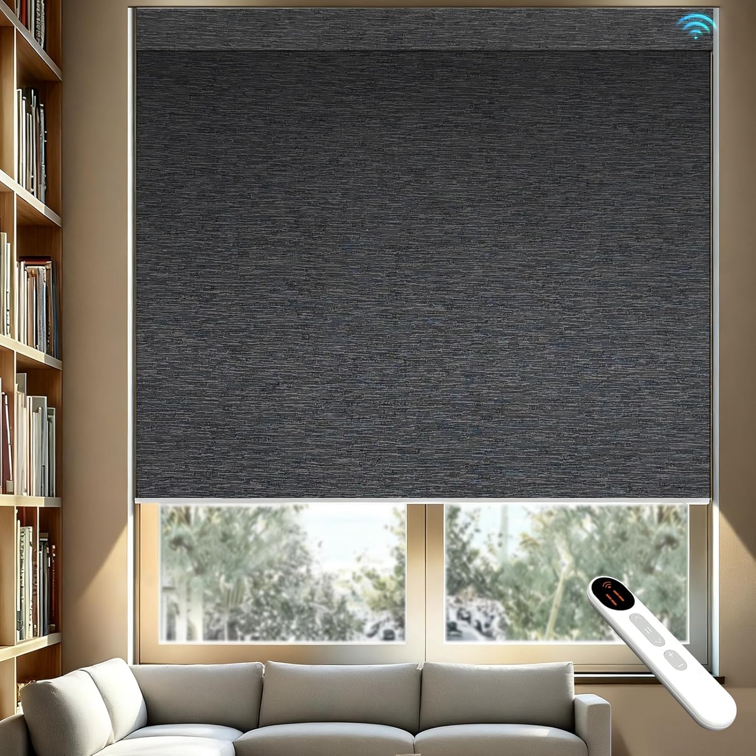 Smart Motorized Blinds – 100% Blackout Roller Shades with Remote, Alexa/Google Home/Siri Control, Matter Compatible, Wireless Rechargeable Battery, Custom Sizes for Windows & Sliding Doors