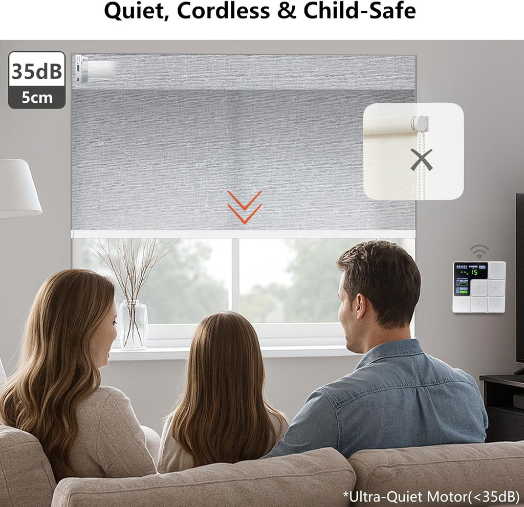 Smart Motorized Blinds – 70% Blackout Roller Shades with Remote, Alexa/Google Home/Siri Control, Matter Compatible, Wireless Rechargeable Battery, Custom Sizes for Windows & Sliding Doors