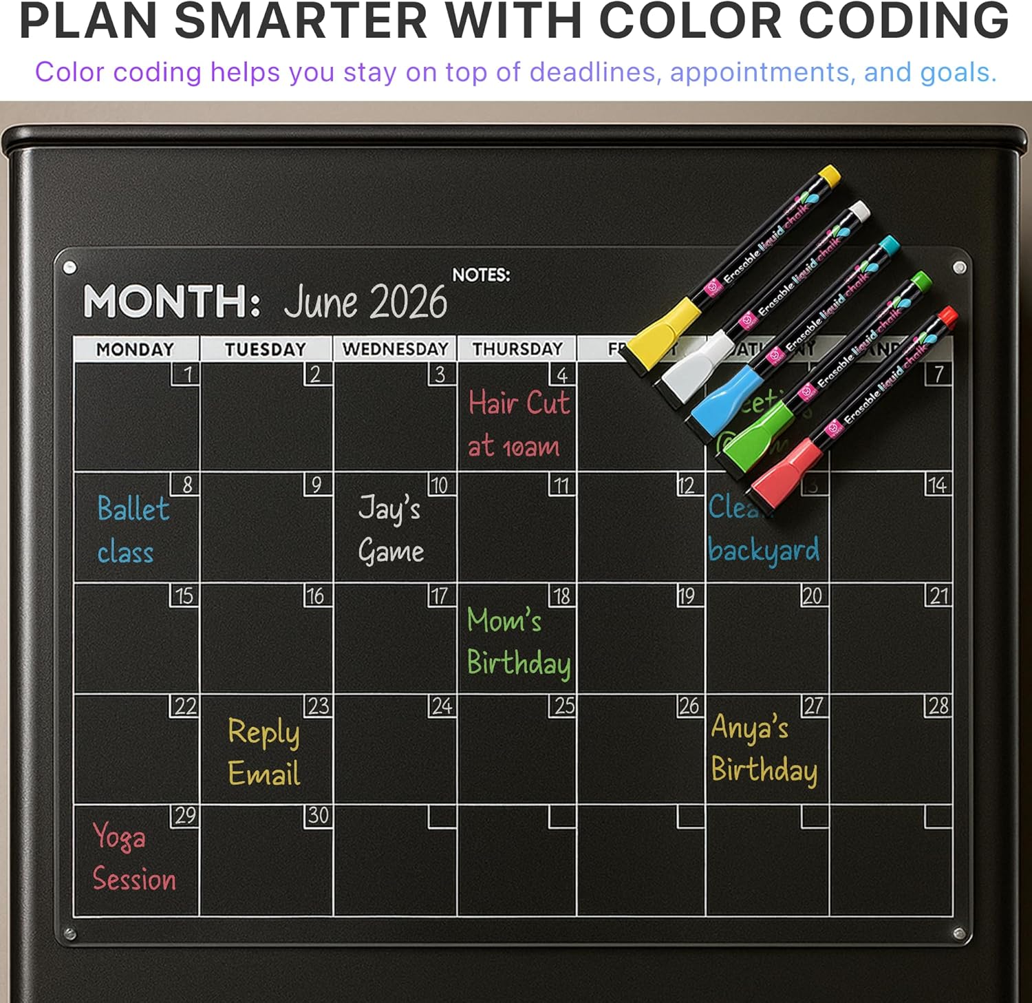 Fridge Calendar Acrylic 17x12”, Start Monday | Magnetic Calendar for Refrigerator | Acrylic Dry Erase Whiteboard Calendar for Fridge | Family Schedule Board with 5 Markers & Eraser by Freedom Mastery