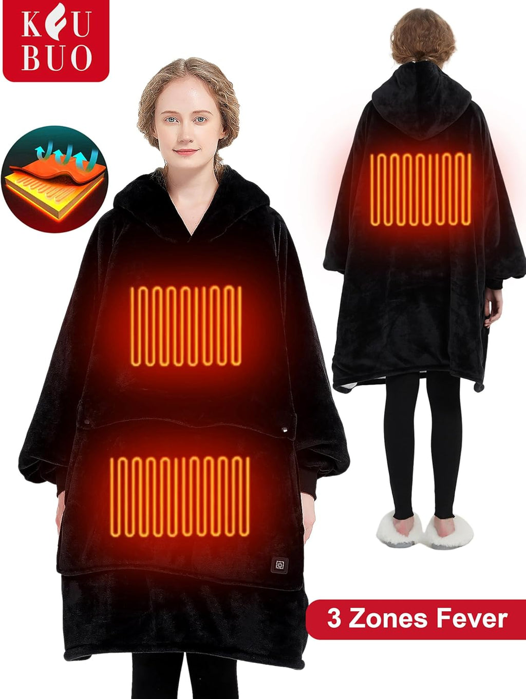 KFUBUO Heated Electric Wearable Blanket Throw Battery Operated Portable USB Cordless Outdoor Hoodie Sweatshirt