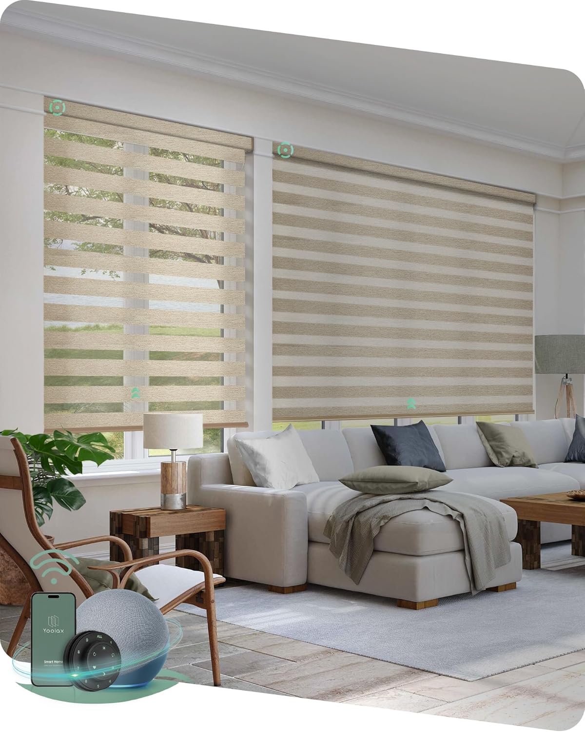 Yoolax Motorized Zebra Blinds Works with Alexa, Motorized Blinds with Remote Custom Size, Privacy Electric Zebra Shades for Windows (80% Shading Luxury Coffee)