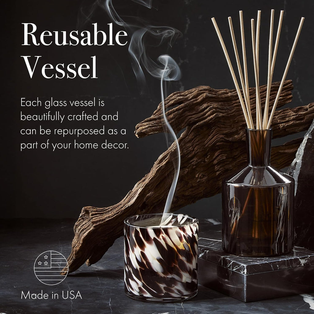 LAFCO New York Fall Classic Reed Diffuser, Saffron Sandalwood - 6 oz - Up to 3 Months Fragrance Life - Reusable, Hand Blown Glass Vessel - Natural Wood Reeds - Made in The USA