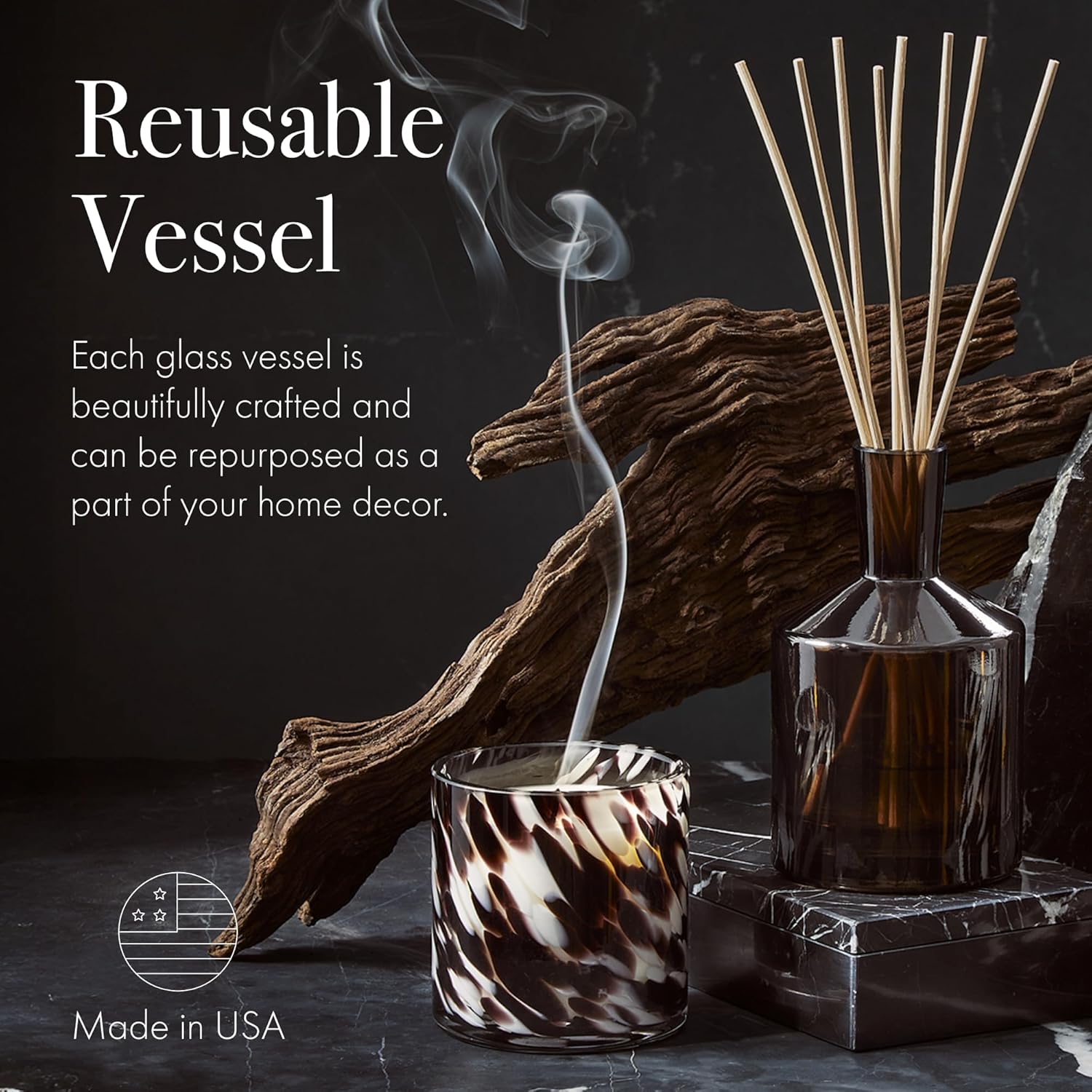 LAFCO New York Fall Classic Reed Diffuser, Saffron Sandalwood - 6 oz - Up to 3 Months Fragrance Life - Reusable, Hand Blown Glass Vessel - Natural Wood Reeds - Made in The USA