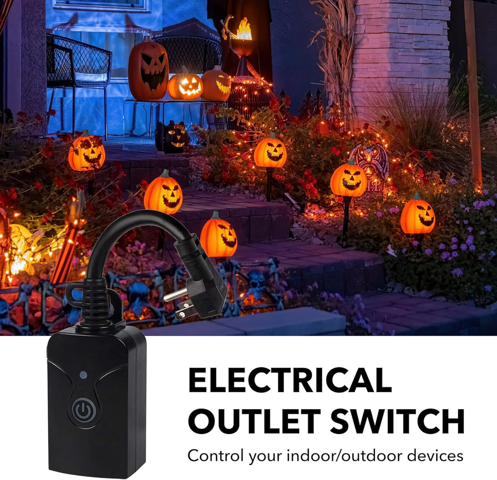HBN Outdoor Indoor Wireless Remote Control 3-Prong Outlet Weatherproof Heavy Duty 15 A Compact 1 Remote 3 Outlets with Remote 6-inch Cord 100ft Range ETL Listed (Battery Included)