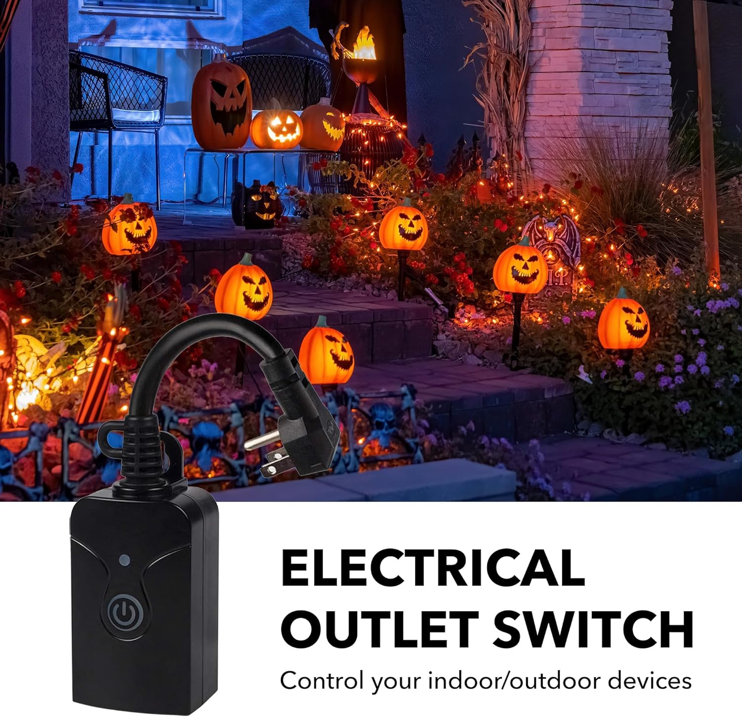 HBN Outdoor Indoor Wireless Remote Control 3-Prong Outlet Weatherproof Heavy Duty 15 A Compact 1 Remote 1 Outlet with Remote 6-inch Cord 100ft Range ETL Listed (Battery Included)