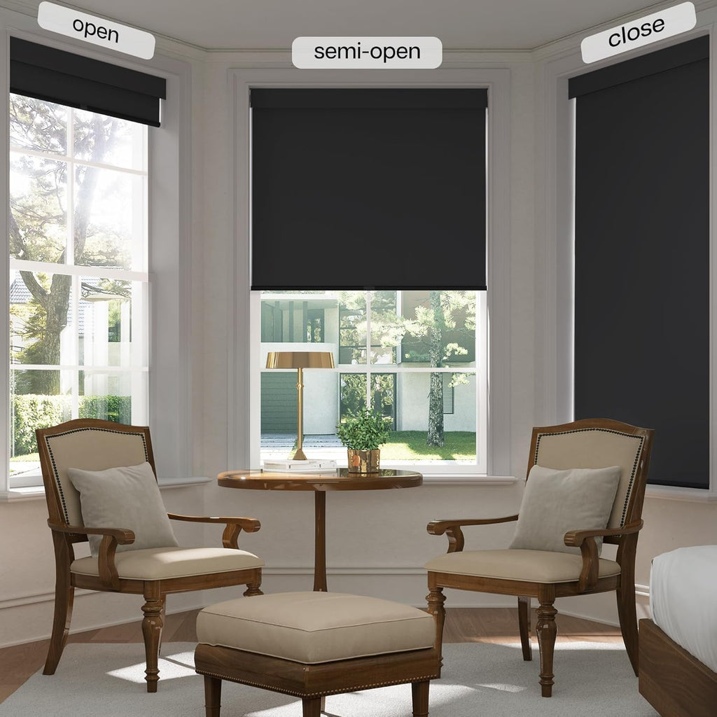 LazBlinds No Drill Blinds for Indoor Windows, Blackout Roller Shades, Cordless Window Blackout Blinds, Thermal Insulated Fabric UV Protection for Home and Office, 27" W x 72" H, Black