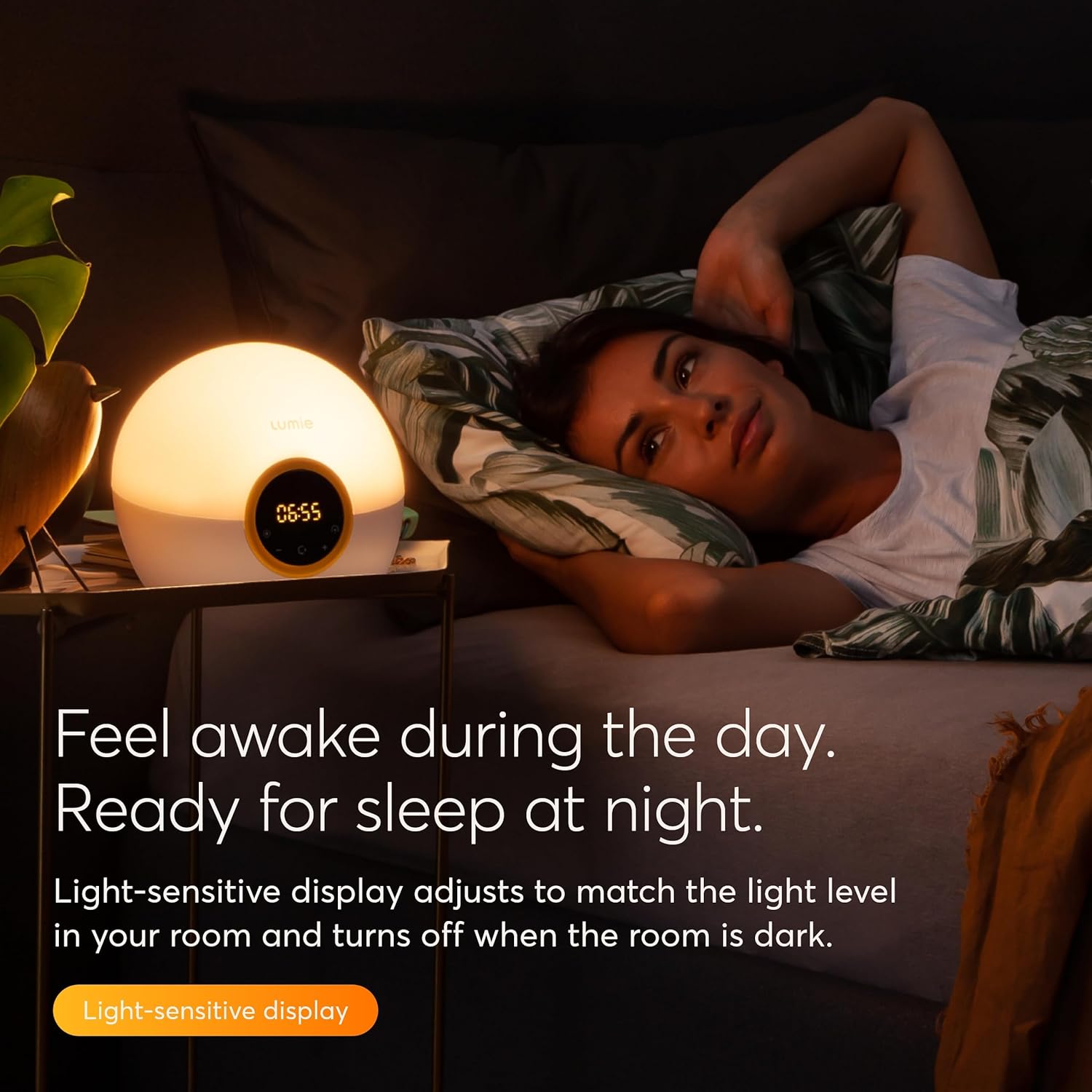 Lumie Bodyclock Rise 100 - LED Wake-Up Light Alarm Clock with Realistic Sunrise and Sunset, Dimmable, White/Yellow