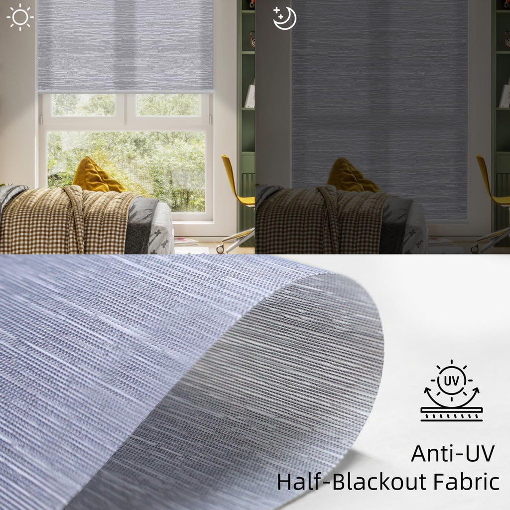 SmartWings Motorized Light Filtering Blinds Work with Homekit Thread Z-Wave Alexa, 70% Blackout Electric Smart Window Shade Translucent, Cordless with Remote Control, Up W110 x H148, Essential Grey