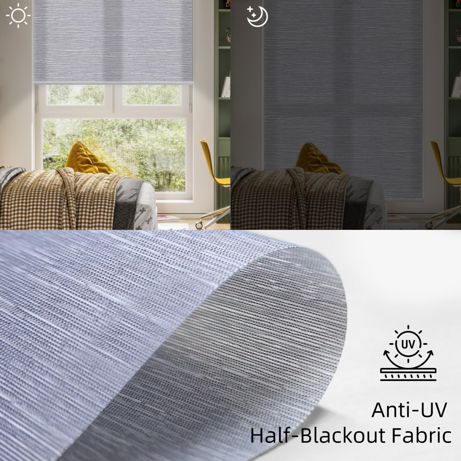 SmartWings Motorized Light Filtering Blinds Work with Homekit Thread Z-Wave Alexa, 70% Blackout Electric Smart Window Shade Translucent, Cordless with Remote Control, Up W110 x H148, Essential Grey