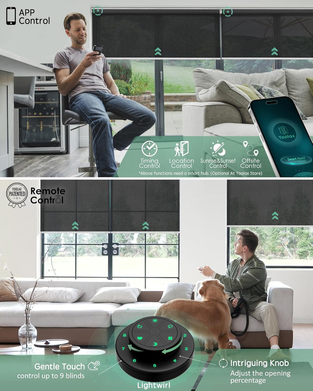 Yoolax Motorized Solar Shades, Flame Resistat Smart Blinds for Windows Motorized Roller Shades, Motorized Blinds Compatible with Alexa Custom Size (Solar-5% Openness Black)