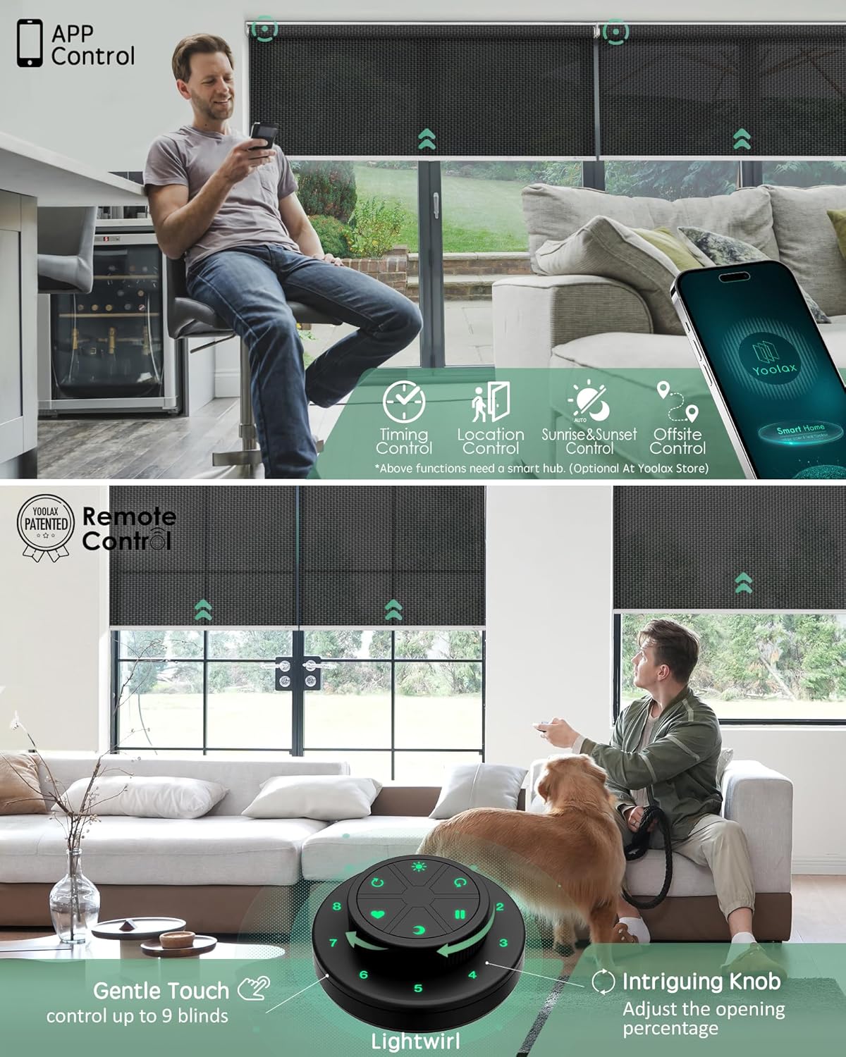 Yoolax Motorized Solar Shades, Flame Resistat Smart Blinds for Windows Motorized Roller Shades, Motorized Blinds Compatible with Alexa Custom Size (Solar-5% Openness Black)