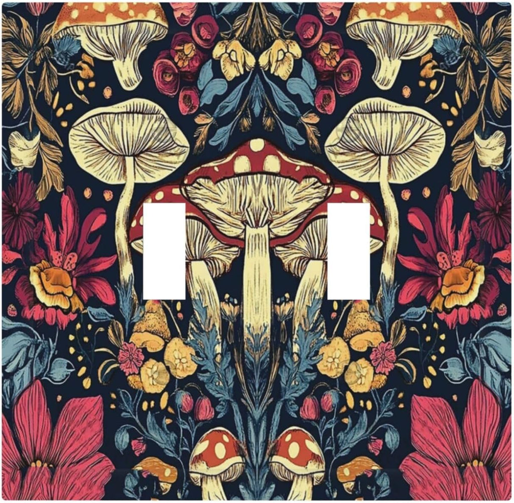 Decorative Switch Plate Covers Coloful Red Yellow Orange Magical Mushroom Forest 2 Gang Double Toggle Light Switch Cover Plate Electrical Wall Plate Outlet Cover for Bedroom Home Decor