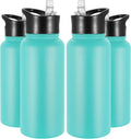 VEGOND 32 oz Insulated Water Bottle Bulk Stainless Steel Metal Water Bottles with Leak Proof Straw Lid & Spout Lid, Wide Mouth Double Walled Vacuum Travel Sports Bottle, 4 Pack