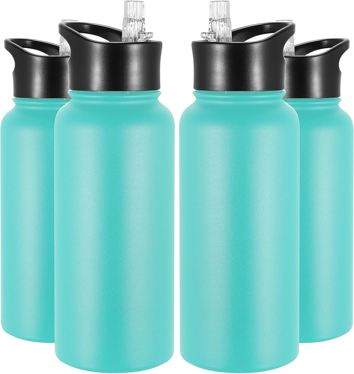 VEGOND 32 oz Insulated Water Bottle Bulk Stainless Steel Metal Water Bottles with Leak Proof Straw Lid & Spout Lid, Wide Mouth Double Walled Vacuum Travel Sports Bottle, 4 Pack
