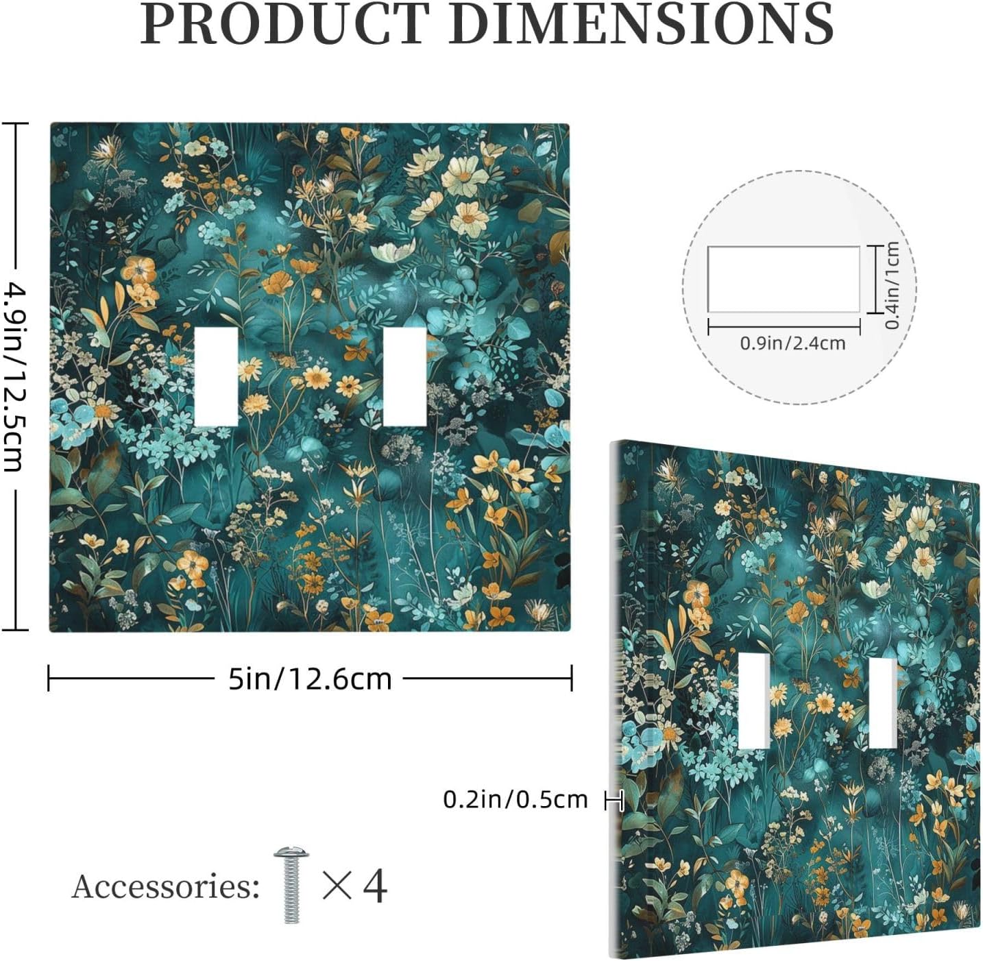 Decorative Switch Plates Green Leaf Floral Boho Golden Flower Plant 2 Gang Double Toggle Outlet Light Switch Cover Wall Plate Electrical Faceplate For Bed Room Cabin Decor