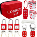 JOJOMARK Lockout Tagout Kit Electrical Loto - Group Lockout Hasps, Lockout Tags, Safety Padlocks with Number, Nylon Ties with Pocket Bag (Red Bag kit)