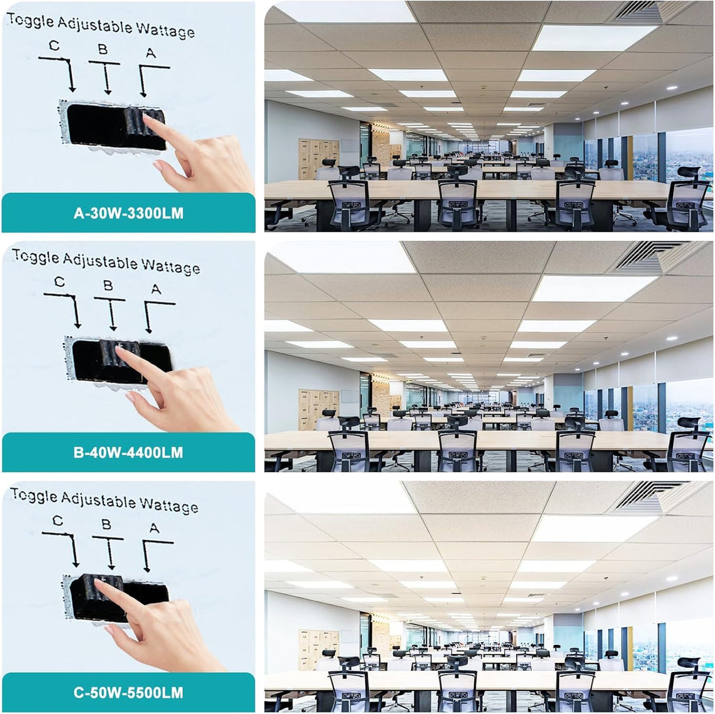 24-Pack 2x4 LED Flat Panel Light Drop Ceiling Fixture, 3CCT Selectable (3000K/4000K/5000K) & 50W 40W 30W Switchable, 0-10V Dimmable, 100-277Vac, ETL & DLC