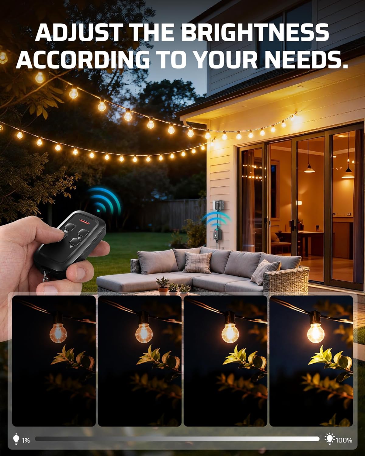 DEWENWILS Wi-Fi Matter Smart Dimmer Plug, Outdoor Dimmer for String Lights, Works with Alexa, Google Home, SmartThings, 100FT Remote, for 150W Dimmable LED/300W Tungsten Bulbs