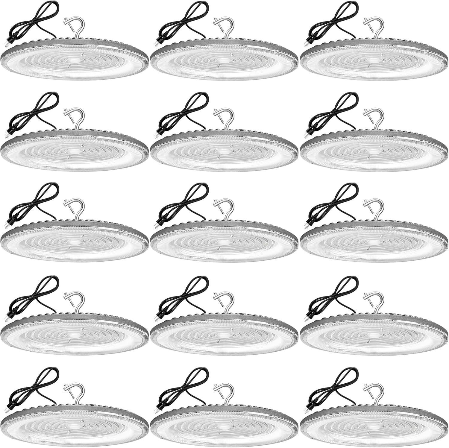 15 Pack 300W UFO Led High Bay Light,120VAC,5000K Daylight Commercial Bay Lighting,IP66 Waterproof,45050LM,1300W MH/HPS with Plug Area Light for Warehouse/Shop/Workshop/Barn/Gym/Factory