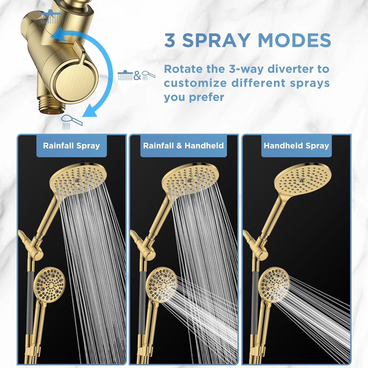 MakeFit Dual Filtered Rain Shower Head Combo, High Pressure Handheld Shower Head with Adjustable Bar - Rainfall Shower Head And Showerhead with Filter for Hard Water - Removes Chlorine(Gold)