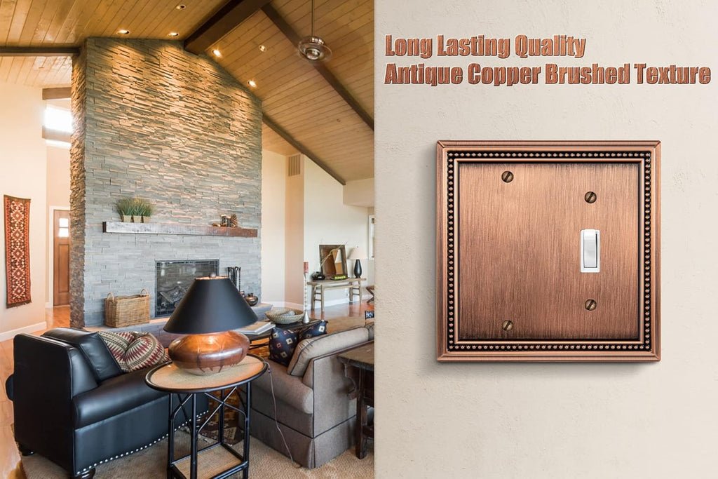 Henne Bery Sunken Pearls Heavy Duty Decorative Wall Plate Switch Plate Outlet Cover (Blank/Toggle, Antique Copper)