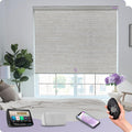 Graywind Smart Blackout Roller Shades Compatible with Alexa Google Textured Fabric Rechargeable Motorized Blinds Cordless Remote Control Window Shades, Custom Size (Metallic Fuscous Grey)