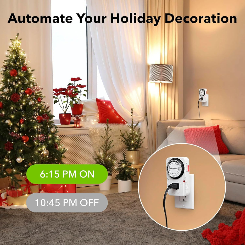 BN-LINK 24 Hour Plug-in Mechanical Timer Grounded for Aquarium, Grow Light, Hydroponics, Indoor Lighting, Home Appliances, ETL Listed 125VAC, 60 Hz, 1875W, 15A, 1/2HP (1 Pack)