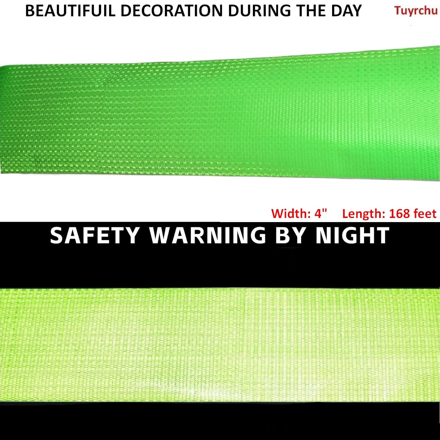 Green Reflective Tape Outdoor Waterproof 4 inch Wide, High Visibility Warning Industrial Marking Tape, Safety Stickers (168 feet)