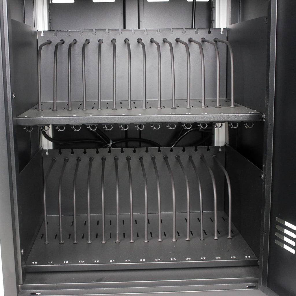 Laptop Charging Cart, 32 Charging Ports Laptop Storage Cart, 30-Bay Mobile Charging Cabinet for iPads up to 16.3", Chromebook Devices, Cord Management, Access Lock.School,Business.Black