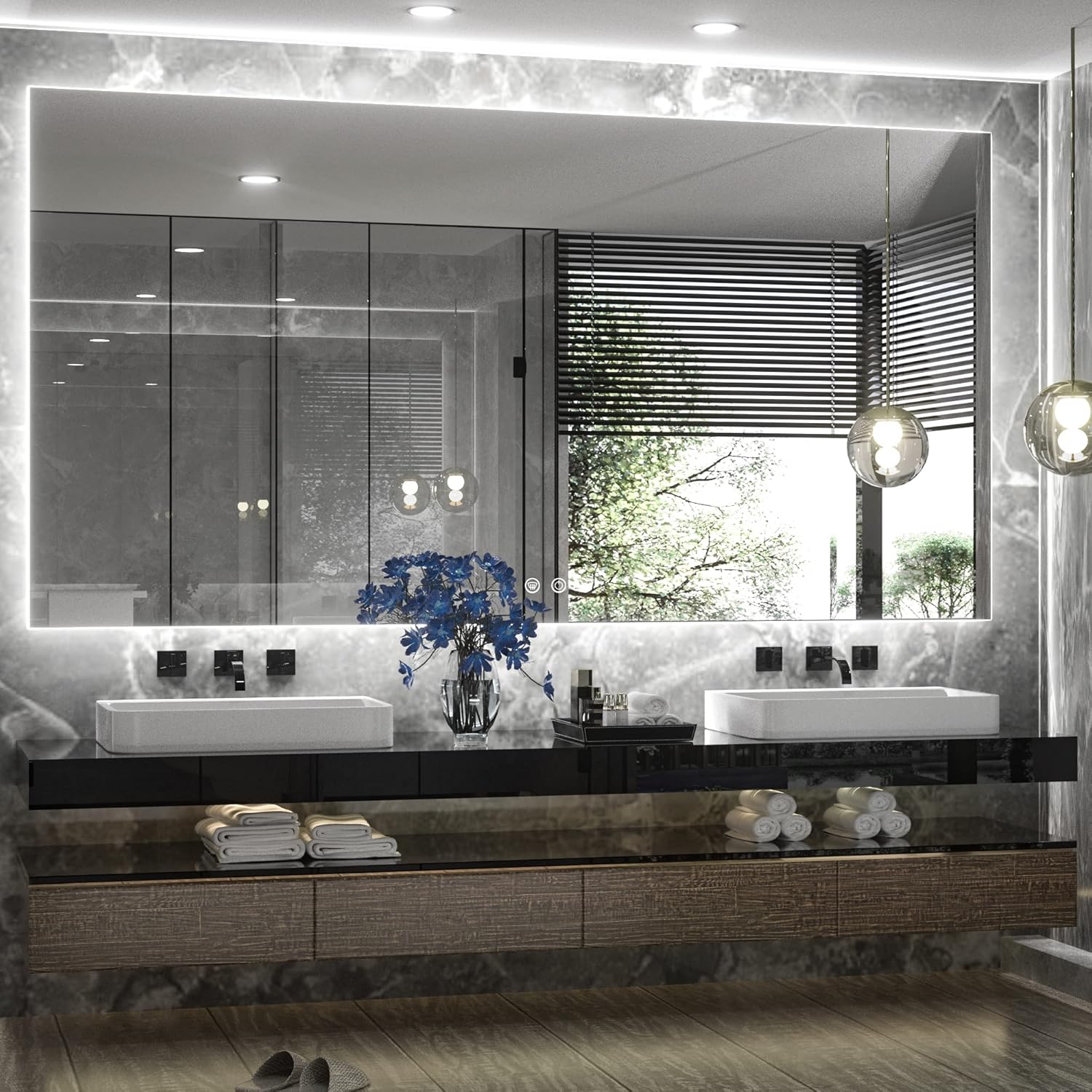 TETOTE 72 x 36 Inch LED Backlit Bathroom Mirror with Lights,3Color White/Warm/Natural,Anti-Fog Lighted Mirror,Dimmable,Vanity Mirror,Wall Mounted